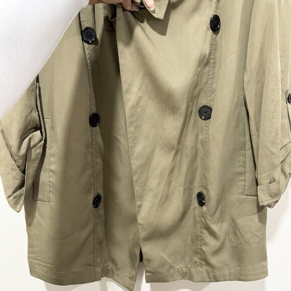 ASOS Stradivarius Waterfall Collar Trench Jacket Olive Green Women Size Large - Picture 2 of 5